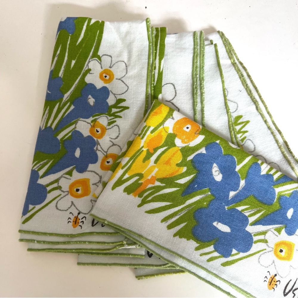 1970s Vera Neumann Floral Print Linen Napkins (5)/Mid Century Modern